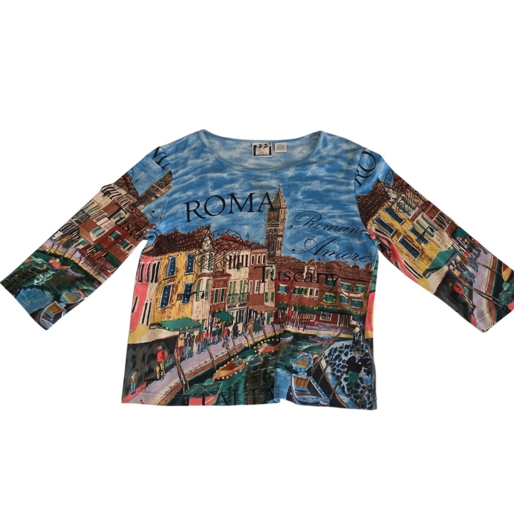 Vintage‎ Take Two Clothing Co Roma Tuscany Italy Scenic Print Top Womens Large
